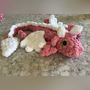 Pink and White Plush Dragon Toy